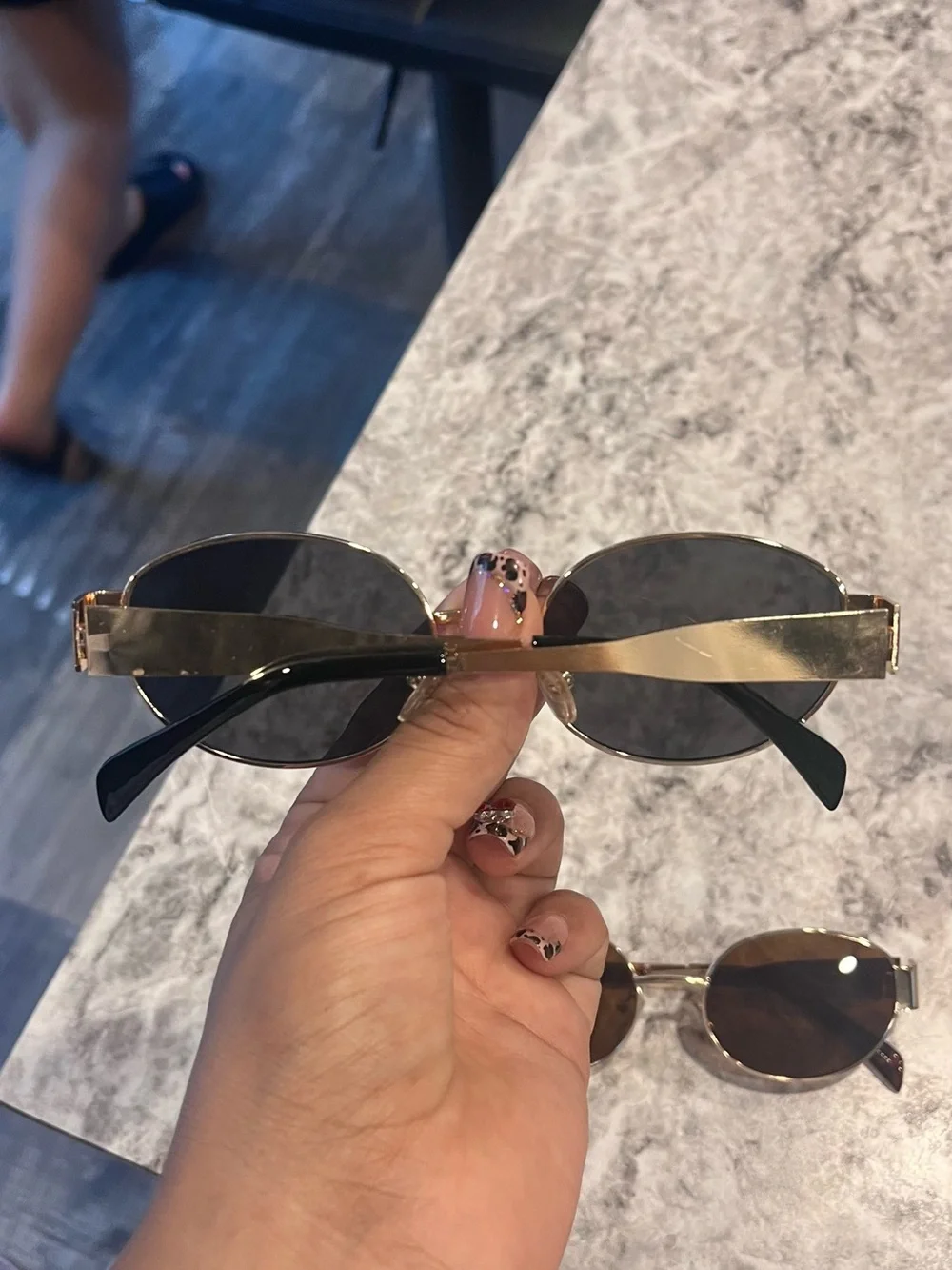 Gold Frame Black Lens Oval Sunglasses - Women